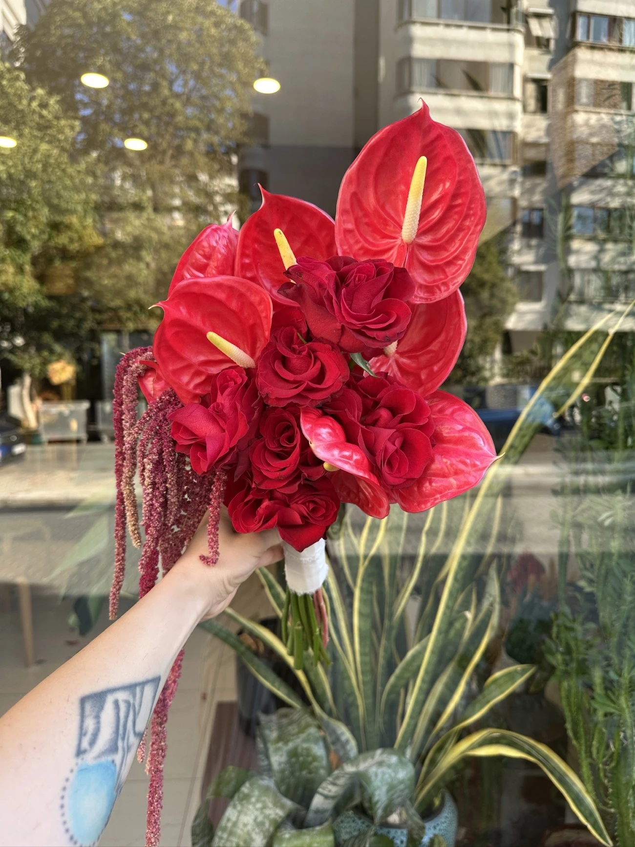 Gül Anthurium Buketi kırmızı